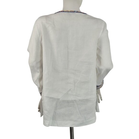 John Mark Womens White Linen Embroidered Tunic Top Size XL - Picture 8 of 14
